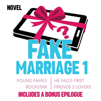 Book cover of 'Fake Marriage 1' with a smartphone and pink bow on a white background