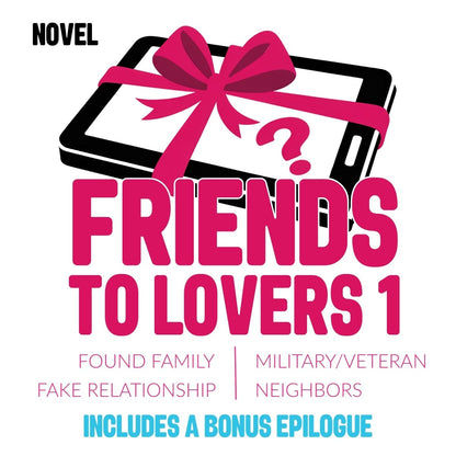 Book cover of 'Friends to Lovers 1' with a tablet and pink bow graphic.