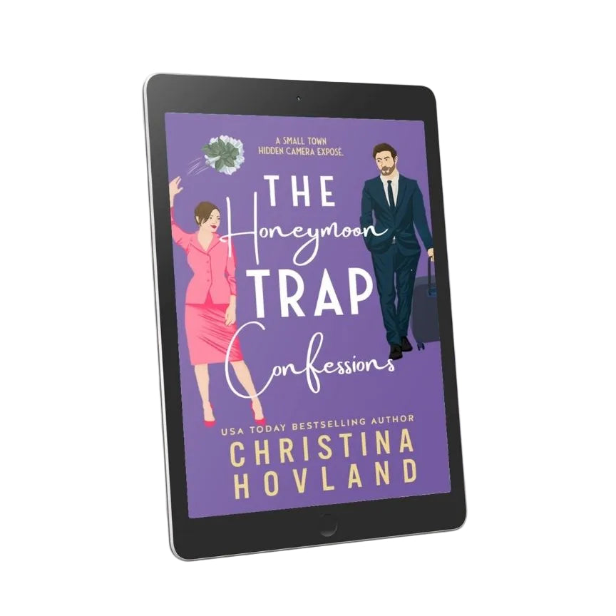 Ebook cover of 'The Honeymoon Trap Confessions' by Christina Hovland on a tablet screen.