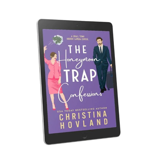 Ebook cover of 'The Honeymoon Trap Confessions' by Christina Hovland on a tablet screen.