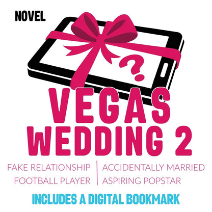 Book cover of 'Vegas Wedding 2' with a tablet and pink bow graphic.