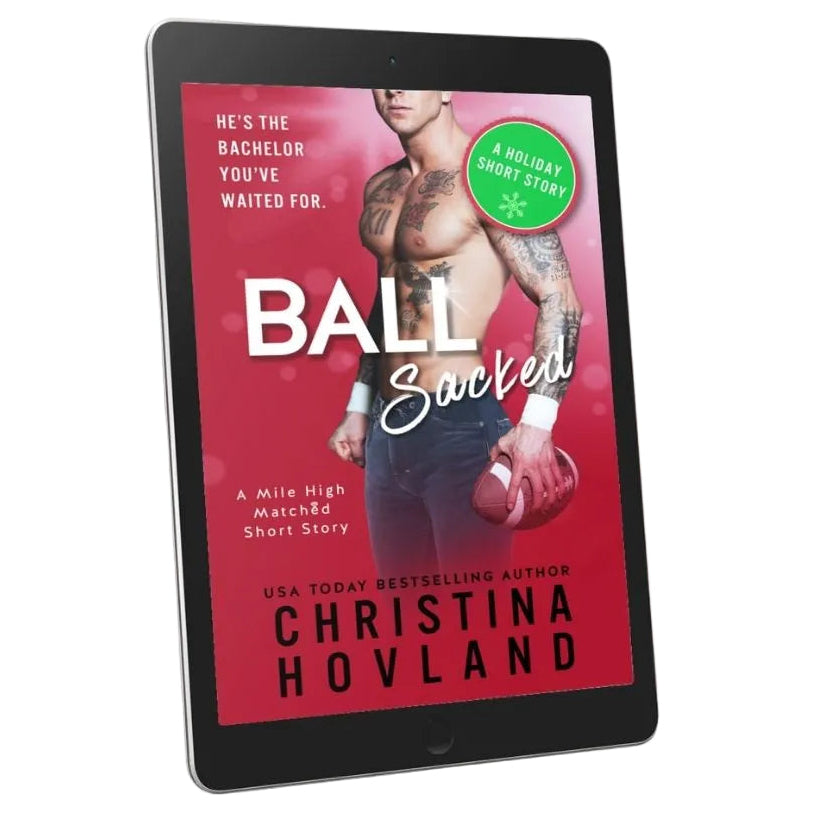 Digital book cover of 'Ball Sacked' by Christina Hovland on a tablet screen.