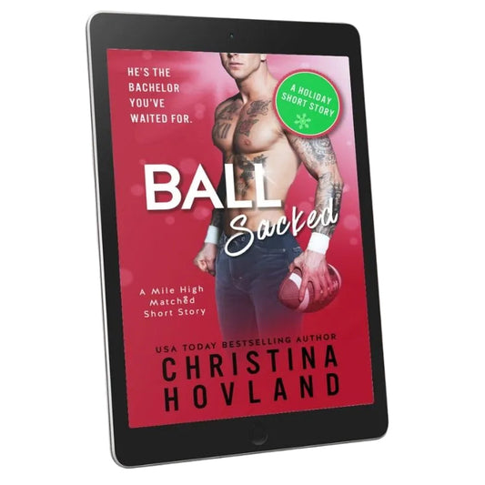 Digital book cover of 'Ball Sacked' by Christina Hovland on a tablet screen.